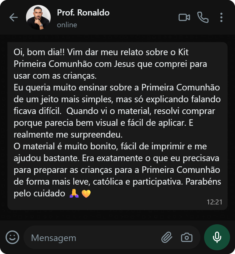 Depoimento de Prof. Ronaldo via WhatsApp