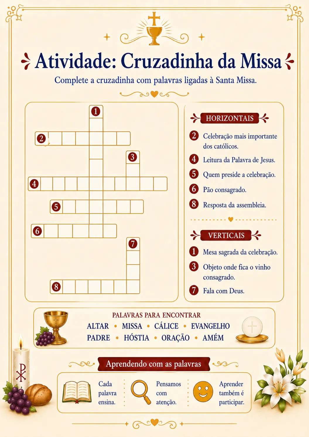 Atividade: Cruzadinha da Primeira Comunhão